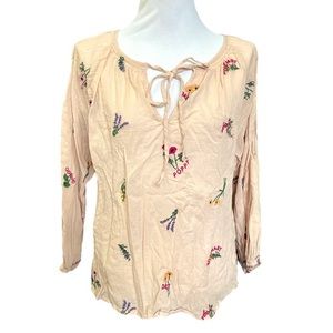 Madewell Embroidered Flowers with Names Beige Blouse Size M